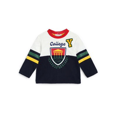 Boys Dark Blue Printed Long Sleeve T-Shirt